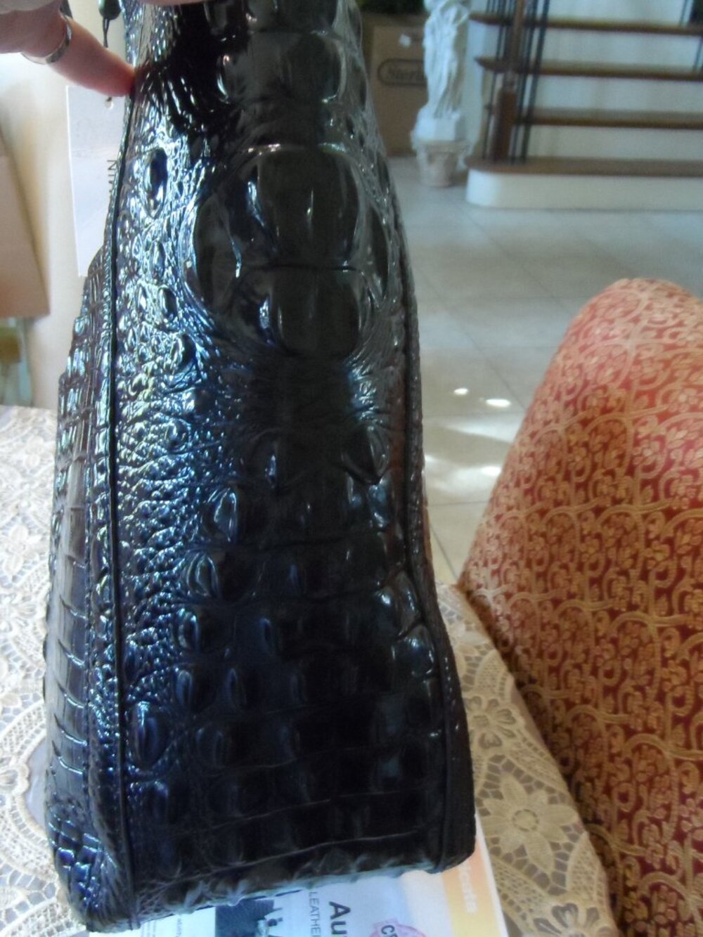 New Brahmin Black Patent Croc Embossed Iona Large Tote Bag - Picture 9 of 16